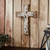 Natural & Distressed White Wooden Cross Wall Hanging-Lange General Store