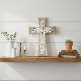 Natural & Distressed White Wooden Cross Wall Hanging-Lange General Store