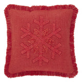 Red Snowflake Stone Washed Fringed Pillow-Lange General Store