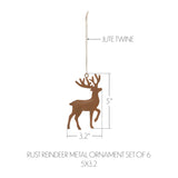 Rust Reindeer Metal Ornament Set of 6-Lange General Store