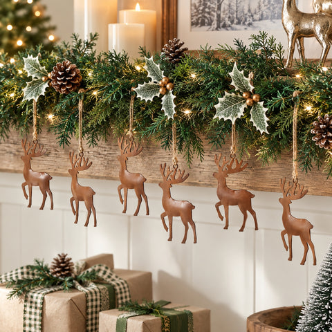 Rust Reindeer Metal Ornament Set of 6
