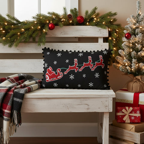 Sable Ann Check Santa Sleigh Pillow 14 x 22-Lange General Store