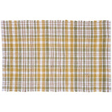 Sage & Mustard Plaid Chindi Rag Rug with yellow, green, and white pattern on a white background