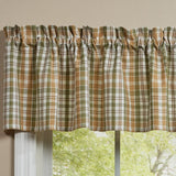 Sage & Mustard Plaid Valance on a window closeup