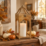 Scalloped Wood Lantern in a square fall lifestyle setting