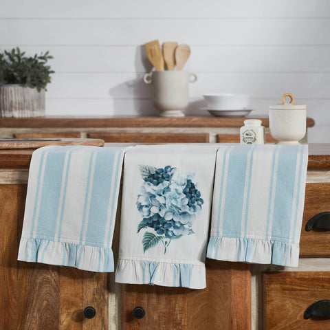 Serene Hydrangea Ruffled Tea Towel Set of 3-Lange General Store