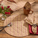Simmons plaid quilted placemats set of 4 in tan, cream, light brown, and barn red

