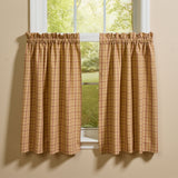 Simmons plaid cafe tier curtains 36 inches long styled on a farmhouse kitchen window with valance
