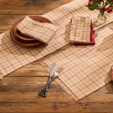 Simmons plaid table runner styled with matching Simmons plaid placemats and napkins
