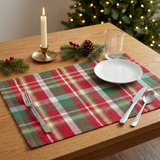 One Sleigh Bell Plaid Placemat in a Christmas setting