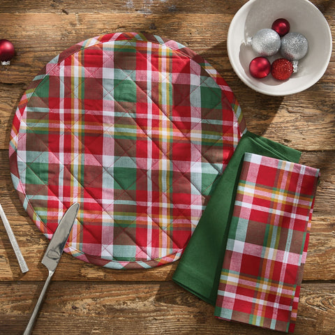 Sleigh Bell Plaid Round Quilted Placemats-Lange General Store