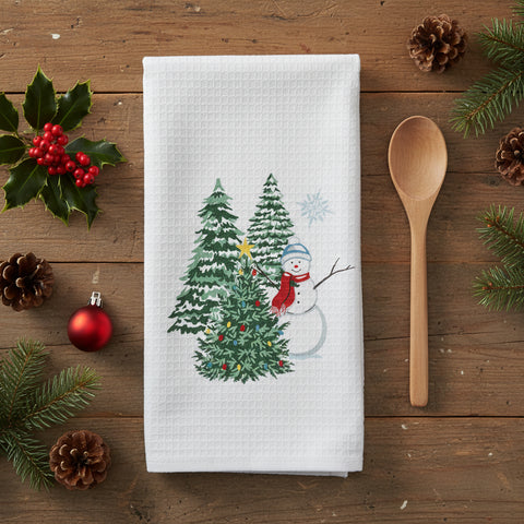 Snowman Embroidered Waffle Towel