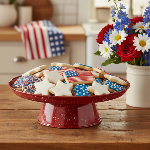 Speckled Enamelware Cake Pedestal - Red-Lange General Store