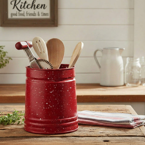 Granite Enamelware Utensil Crock - Red-Lange General Store