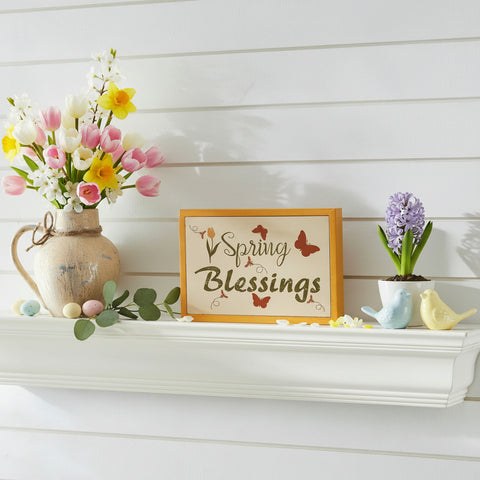 Spring Blessings w/ Butterflies Framed Wall Sign-Lange General Store