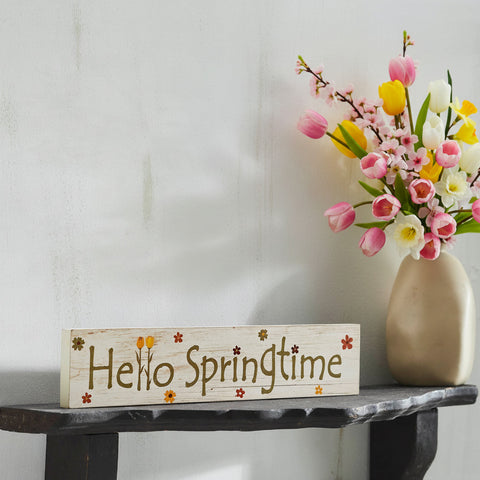 Spring In Bloom Hello Springtime w/ Flowers Wall Sign-Lange General Store