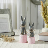 Spring In Bloom Wooden Cone Bunnies w/ Pink Base Set of 2-Lange General Store