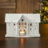 Tealight Holder Metal Village House B Antique White-Lange General Store