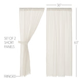 Templeton Tobacco Cloth Antique White Fringed Short Panel Curtains-Lange General Store