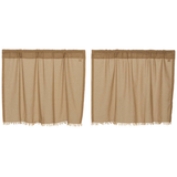 Tobacco Cloth Khaki Fringed Tier Curtains 24"-Lange General Store