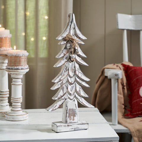 Timber Tidings Distressed White Wooden Trees-Lange General Store