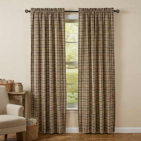 Tinderbox Brown Plaid Long Panel Curtains in a farmhouse living room