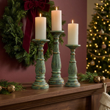 Verdi Green Candlesticks in a new Christmas mantel setting