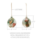 Vintage Santa and Reindeer Metal Ornaments Set of 6-Lange General Store