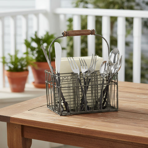 Vintage Wire Utensil & Napkin Caddy-Lange General Store