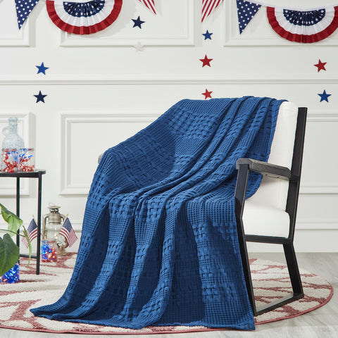 Waffle Weave Navy Blue Throw-Lange General Store