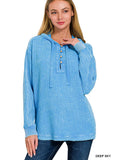 Washed Double Gauze Button Closure Hoodie - Deep Sky-Lange General Store
