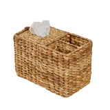 Cinthia water hyacinth desk organizer with three rectangular compartments in natural tan woven weave
