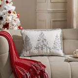 White Christmas Silver Gold Embroidered Pillow-Lange General Store