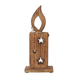 White Flame Natural Candle w/ Stars Wooden Figurine-Lange General Store