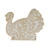 White Wash Wooden Harvest Leaf Carved Turkey-Lange General Store