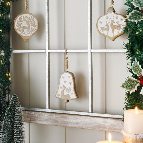White Washed Winter Forest Natural Wooden Ornament Set of 3-Lange General Store