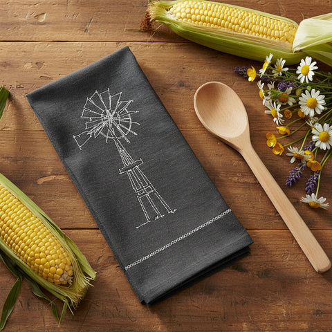 Windmill Farm Embroidered Dishtowel-Lange General Store