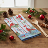 Winter Blue Cardinal Greenery Terry Towel
