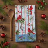 Winter Blue Cardinal Greenery Terry Towel