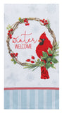 Winter Blue Cardinal Wreath Terry Towel