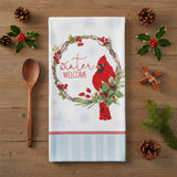 Winter Blue Cardinal Wreath Terry Towel