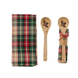 Winter Spice Plaid Stir It Up Dishtowel with Wooden Spoon Set