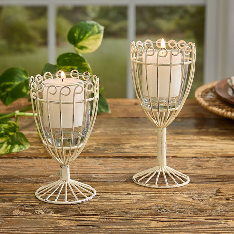 Wire WIne Glass Votive Holders Set of 2