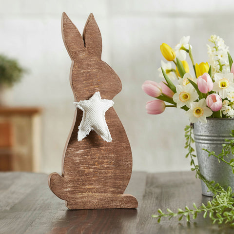 Wooden Bunny with Prim Burlap Star-Lange General Store
