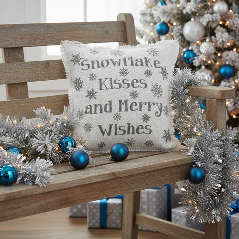 Yuletide Burlap Antique White Snowflake Kisses Pillow-Lange General Store