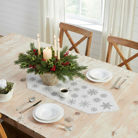 Yuletide Burlap Antique White Snowflake Table Runner - Lange General Store