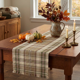 Caraway Table Runner in a square fall setting with pumpkins, autumn foliage, and lit candles