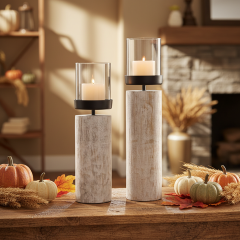 Distressed White Log Votive Candle Holders accurate fall lifestyle image