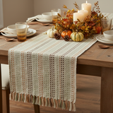 Fall tablescape featuring the Toffee and Elm Yarn Basketweave Table Runner