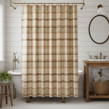 Fresh square farmhouse bathroom image with the Toffee and Elm plaid shower curtain